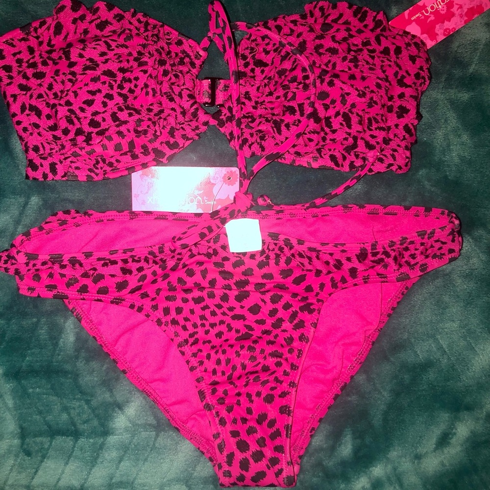 Xhilaration Pink Leopard Bandeau Bikini Set NEW!